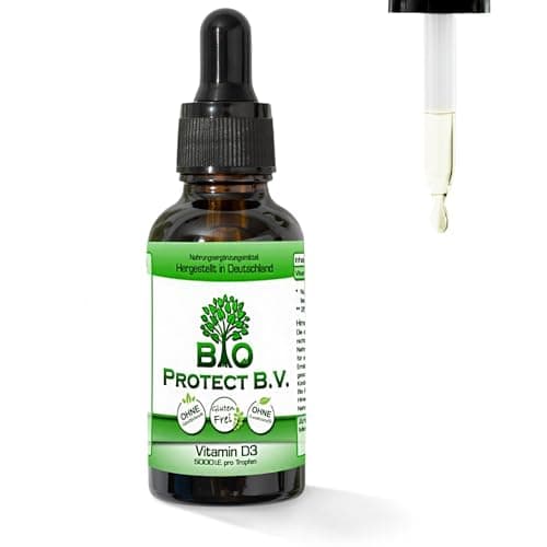Vitamin D3 Tropfen 5000 IE - 50 ml - Bio Protect - In MCT-Öl aus Kokos - Vegetarisch, Depot-Wirkung, Für Kinder & Erwachsene Bio
