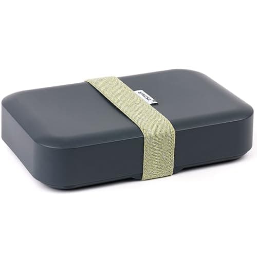 Amuse nachhaltige Brotdose Erwachsene | Zero Waste 100% recycelter Kunststoff mit einzigartiger Farbgebung | perfekt als Meal Prep Boxen | Lunchbox Erwachsene, Gummiband aus recycelten Denim-Jeans Öko