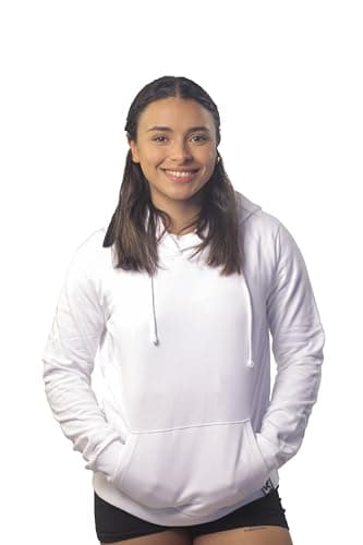 K-BRIGHT Damen Hoodie Premium Kapuzenpullover Pullover Nachhaltig Bio Baumwolle Freizeit Basic Hoodie Essential Pulli Frauen Vegan GOTS (Weiß) (XS) Bio Öko Vegan