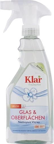 Klar eco Sensitive Glas & Oberflächen Reiniger 2 x 500ml, ohne Duft, für eine streifenfreie Reinigung, vegan Bio Öko Vegan