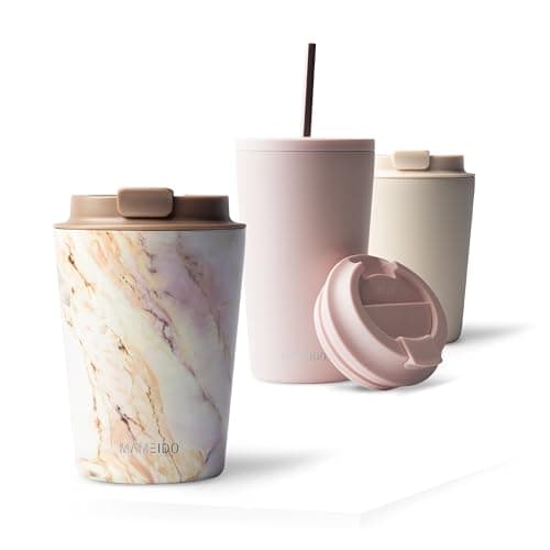 MAMEIDO Thermobecher 350 ml, dichter Kaffeebecher to go aus Edelstahl doppelwandig isoliert, auslaufsicher, Coffee to go Becher warmhaltend (Pearl Marble)