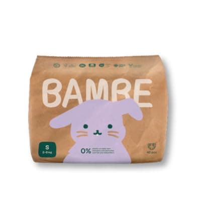 Bambe | Öko-Windeln | Größe S | von Geburt bis 6 kg | ca. 6–12 Wochen| Packung mit 40 Stück Öko
