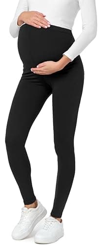 Be Mammy Lange Umstandsleggings aus Baumwolle Leggings für Schwangere Umstands Leggings Schwangerschafts Unterhosen mit Hoher Bund Weich und Elastisch BE20-230 (Schwarz, M)