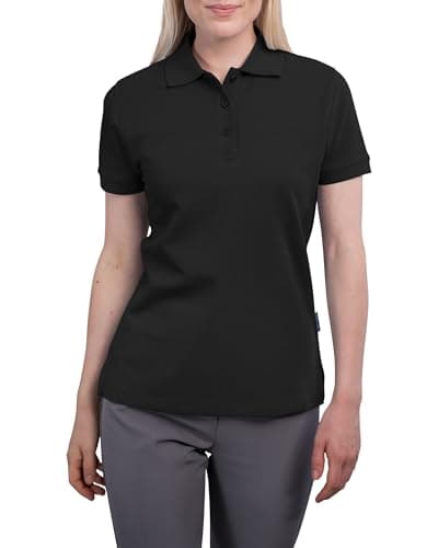 HRM Premium Polo-Shirt aus 100% Baumwolle - Damen Basic Polohemd in Schwarz, Gr. L - Hochwertig & nachhaltig - Workwear Öko