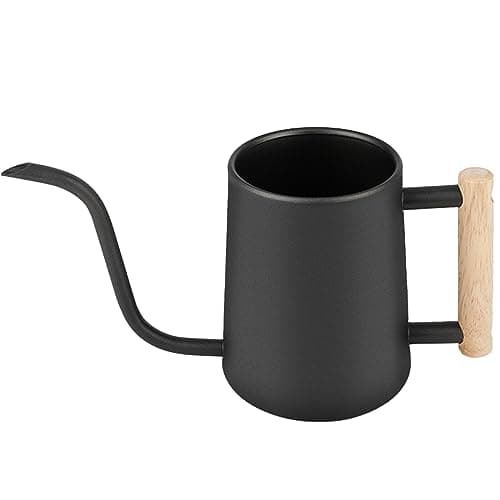 1L Indoor Gießkanne, Schwarze Edelstahl Giesskanne Zimmerpflanzen, mit Langem Auslauf und Komfortablem Holzgriff, Werkzeug für Gartenblumenanbau, für kleine Topfpflanzen und Zimmerpflanzen zu gießen