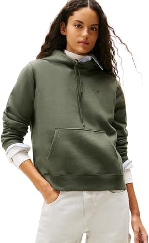 Tommy Jeans Damen Hoodie Flag Regular Fit, Grün (Pewter Green), XL Öko