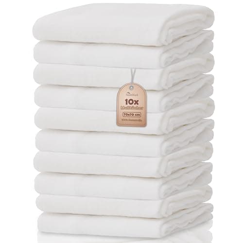 NatureMark 10er-Pack Baby-Mulltücher – 100% Baumwolle – weiche und saugfähige Tücher für Stillen & Babypflege, Windeln, Pucktücher & Waschlappen – Weiß, 70x70 cm