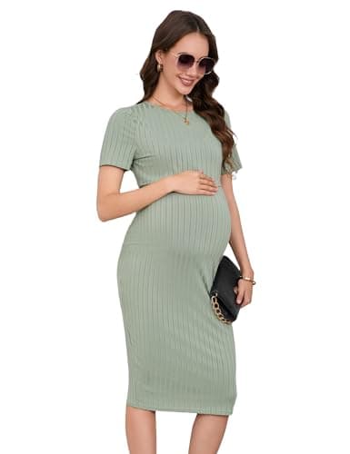 YesFashion Umstandskleid Sommer 2-teilig Set Schwangerschaftskleid Kurzarm Ärmelloses Kleid + Kurzes Oberteil Stillkleid Schwangerschafts Etuikleid Grün L Öko