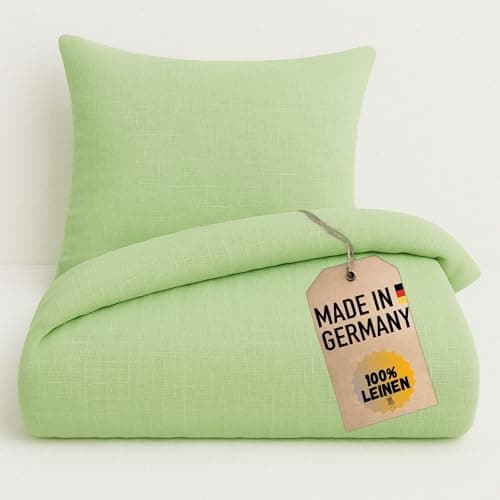chambry Premium Bettwäsche 100 % Leinen - handgefertigt in Deutschland - atmungsaktiv temperaturausgleichend bügelfrei - Bettbezug 135x200cm + Kissenbezug 80x80cm - Mint Grün Öko