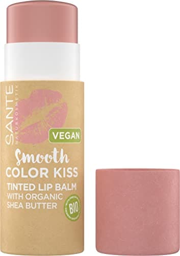 SANTE Naturkosmetik Smooth Color Kiss 01 Soft Coral, veganer Lippenpflegestift mit Bio-Ölen, Kakaobutter und Bio-Sheabutter, für intensive Pflege, nachhaltige Verpackung, 7g Bio Öko Vegan