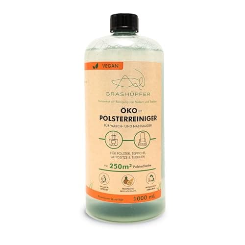 GRASHÜPFER® Öko-Polsterreiniger 1 L Konzentrat für alle Wasch- und Nasssauger für 250qm Polsterfläche "Tropischer Früchte Duft" I Nachhaltige Reinigung von Polstern, Teppichen, Matratzen und mehr Bio Öko Vegan