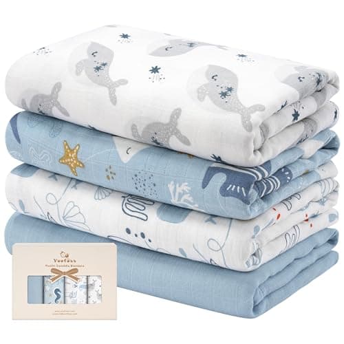 Yoofoss 4er Pack Baby Pucktuch 120x120 cm Mullwindeln aus Baumwolle und Bambus Wickeltuch Swaddle Decke Tücher als Babydecke Puckdecke Mulltücher Badetuch Wickeldecke