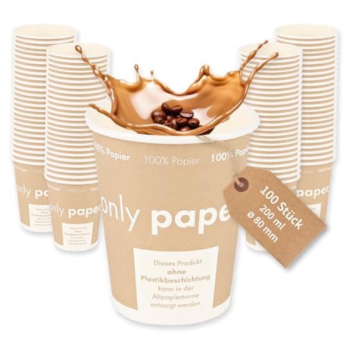 FRANZ MENSCH NATUREStar Bio Kaffeebecher Only Paper, 200 ml / 8 oz, ø 80 mm | Pappe, 100 Stück, Coffee to go, Getränkebecher Einweg, für Heißgetränke und Kaltgetränke Bio Öko