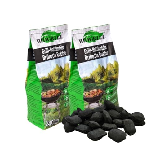 BIOGRILL Holzkohle Briketts 4 kg (2 Packungen je 2 kg) aus Reiner Buche, Premium Qualität Grillkohle Briketts, Perfekt für Grill & BBQ und Dutch Oven, Extra Lange Brenndauer Intensive Glut. Bio Öko