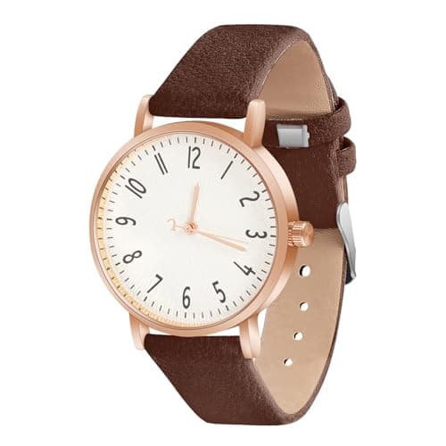OFFCUP Damenuhr, Damen Analog Quarz Uhr mit Leder Armband, Uhren Damen Einfache Business Klassische Armbanduhr Lässig Quarzuhr Kleideruhr, 3 Zeiger -Braun
