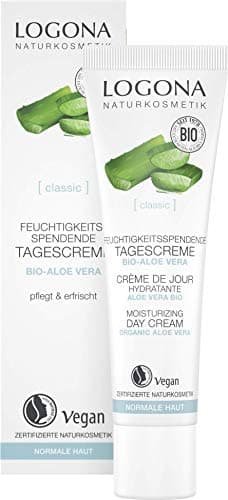 Bio Tagescreme von LOGONA Naturkosmetik für intensive Feuchtigkeit mit Bio Aloe Vera, Natürliche Gesichts-Creme bei trockener Haut, Vegane Pflege, 30ml Bio Öko Vegan