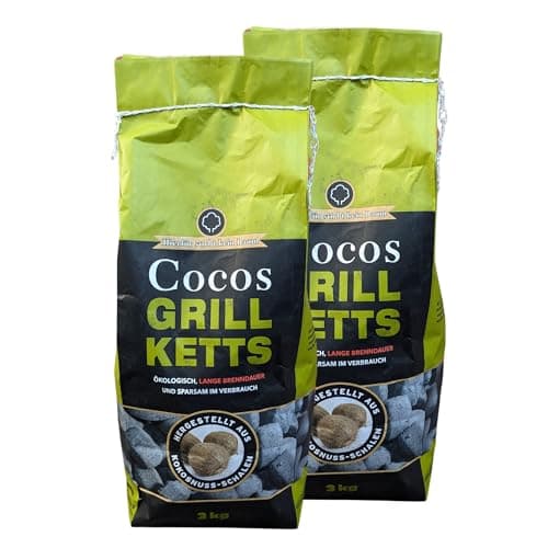 Kokosnuss Cocos Grillbriketts Premium Qualität aus Kokos-Kohle | 6kg 9kg 12kg 15kg | extra Lange Brenndauer | Umweltfreundlich & Raucharm + GRATIS HL Kauf Block (6kg + 1 HL Kauf Block)