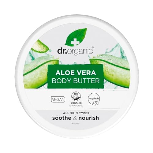 Dr Organic Aloe Vera Körperbutter, Beruhigend, Feuchtigkeitsspendend, Für alle Hauttypen, Natürlich, Vegan, Tierversuchsfrei, Paraben- & SLS-frei, Bio, 200ml Bio Vegan