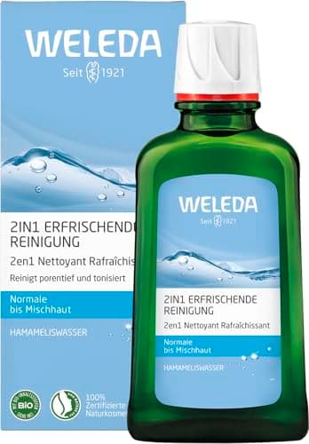 WELEDA Bio 2in1 Erfrischende Reinigung, Naturkosmetik Gesichtswasser und Make-up Entferner zur porentiefen Reinigung und Pflege von Gesicht, Haut und Hals (1 x 100 ml) Bio