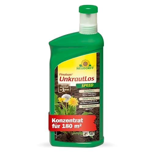 Neudorff Finalsan UnkrautLos Speed – Schnell wirkender Unkrautvernichter gegen Unkraut, Moos und Algen. Wirkt in 1 Stunde, Konzentrat für 180 m², 1 Liter Bio Öko