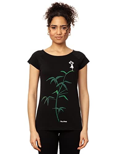 FellHerz Yoga schwarz - S - Damen T-Shirt aus 100% Bio-Baumwolle Organic Cotton fair nachhaltig alternativ Bambus Pflanze Baum Mädchen Fee Sport Bio Öko Vegan