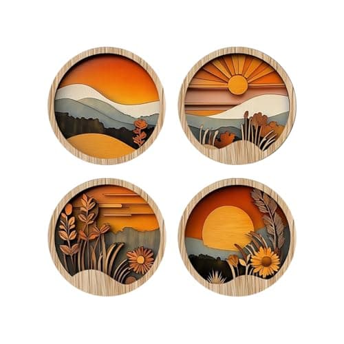 Boho Art Wanddeko - 4 Stück Holz Boho Wanddeko - Geometrisches Rustikale-Innendekor,Ausgestattet Mit Selbstklebender Rückseite, Kein Bohren Erforderlich,für Wohnungen, Schlafzimmer, Wohnzimmer