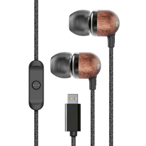 Marley House of Smile Jamaica USB-C Kopfhörer kabelgebunden mit 9,2-mm-Treiber – Nachhaltige In-Ear-Kopfhörer mit Kabel, verwicklungsfrei, integriertes Mikrofon für Musik & Anrufe, Signature Black Öko