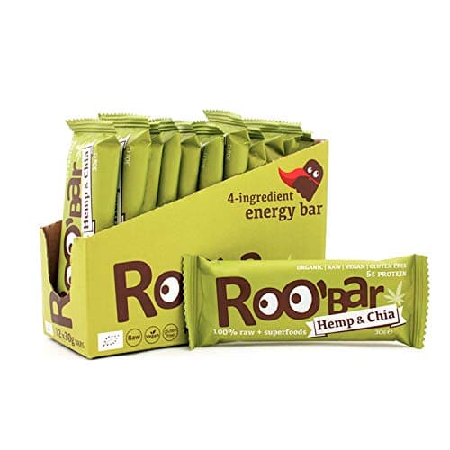 Roobar Proteinriegel Hanf – Milchfrei & Glutenfrei, 100% Bio, Vegan, Roh, Superfoods, Ohne Zusatz von raffiniertem Zucker – 12 x 30g Rohkostriegel Bio Vegan