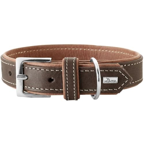 HUNTER Hundehalsband PORTO, Farbe: d-braun/cognac, pflanzlich gegerbtes Olivenleder®, besonders weich & griffig, fellschonend & robust, in Handarbeit gefertigt, Größe: 45 Öko Vegan
