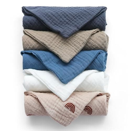 KQDRAVINE Musselintücher Für Babys, 5 Stück Spucktücher Aus Baumwolle 23x23cm, Atmungsaktive Und Mullwindeln Ideal Zum Reinigen (1)