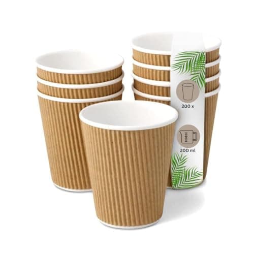 DeinPack 200 Riffelbecher 200 ml doppelwandig | to Go Pappbecher aus braunem Kraftkarton I Umweltfreundliche Kaffee Trinkbecher mit Hitzebarriere 200 ml / 8 oz I Kaffeebecher Öko