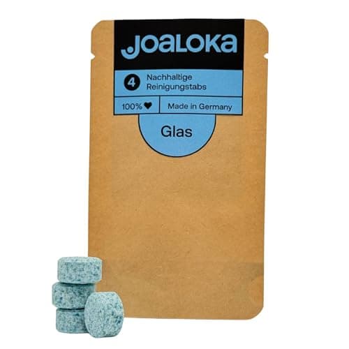 Joaloka Glasreiniger-Tabs, 4 Stück, für je 500 ml – Streifenfrei für sauberes Glas, Fenster, Türen und Spiegel, vegan, ökologisch, ohne Microplastik Bio Öko Vegan