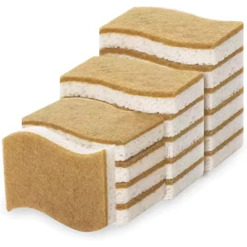 Biologisch Abbaubarer Spülschwamm 12er Set – Kompostierbarer Naturschwamm Aus Sisalfaser und Baumwolle, Umweltfreundlicher Putzschwamm – Geruchloser Küchenschwamm, Küchenschwamm, Schwamm nachhaltig