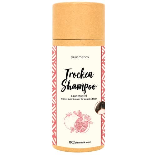 puremetics Zero Waste Trockenshampoo "Granatapfel" (100g) | für dunkles Haar | 100% vegan & plastikfrei Vegan