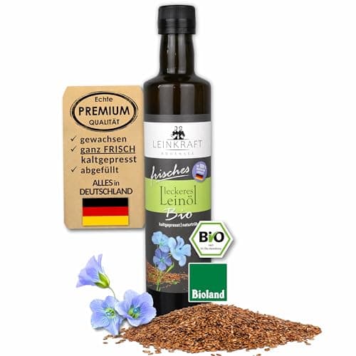 Leckeres Bio-Leinöl 500ml frisch gepresst 100% deutsche Leinsaat - Omega 3 reich mit Lignanen - direkt ungefiltert abgefüllt - Leinsamenöl in Bioland Rohkostqualität Bio