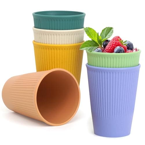 ZephyrCraft 6er Set Trinkbecher aus Weizenstroh & PP, 300ml - Wiederverwendbare, bruchsichere Plastikbecher für Kaffee, Tee, Camping, Büro & Familie (BPA-frei, spülmaschinenfest, 6 Farben) Öko