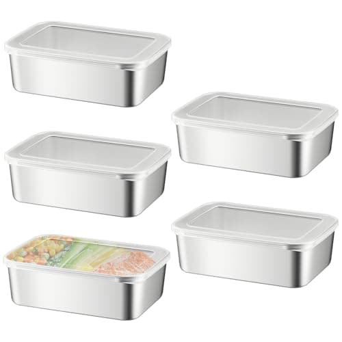 WIYETY 5 Set Frischhaltedose Edelstahl: 1100ml Frischhaltedosen, Vorratsdosen mit Deckel, Hohe Kapazität Lebensmittel Aufbewahrungsbox, Stapelbare Frischhaltedose Mikrowellen Gefrierschrankfreundlich