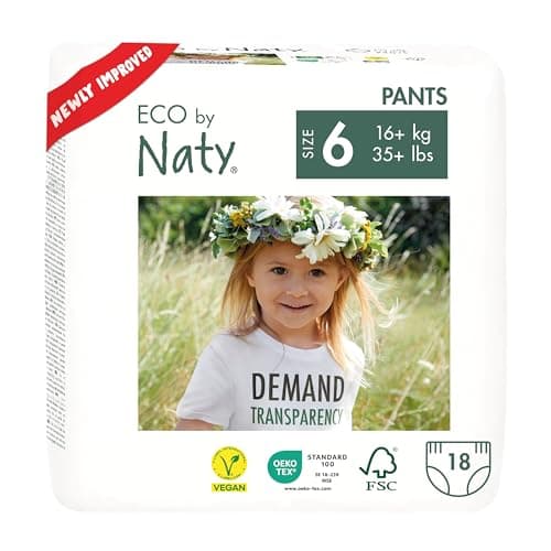 Eco by Naty Baby Windeln Pants - umweltfreundliche Premium-Bio Höschenwindeln aus pflanzenbasierten Materialien, sehr saugfähig und frei von gefährlichen Chemikalien (Größe 6 ) | 18 Stück (1er Pack) Bio Öko Vegan