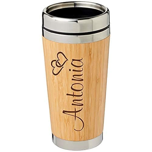 Schmalz® Isolierbecher Castries aus Bambus inkl. Gravur graviert, nachhaltig Holz Thermobecher mit Deckel Trinköffnung Bambus Edelstahl Bio Öko