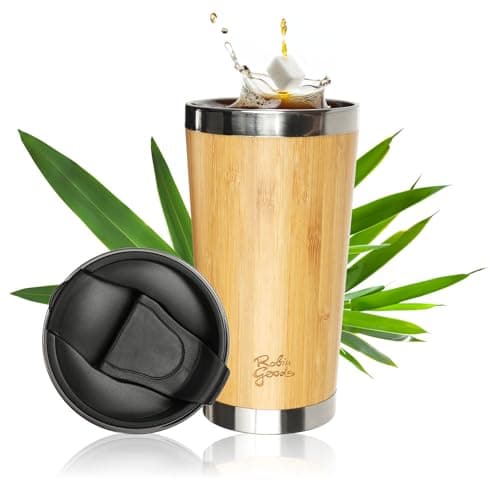 Robin Goods® Trinkbecher aus Edelstahl und Bambus - hochwertiger Becher 450 ml - Campingbecher mit Deckel - bruchsicher und BPA-frei (1 Stück - 450ml) Öko