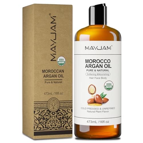 MAYJAM Arganöl Bio 473ML, Körperöl für Für Gesicht, Haut, Haare, Haaröl Arganöl Kaltgepresst Reines Natürliches, Pflegeöl Befeuchtend & Anti-Aging, USDA Organic, Moroccan Argan Oil Bio