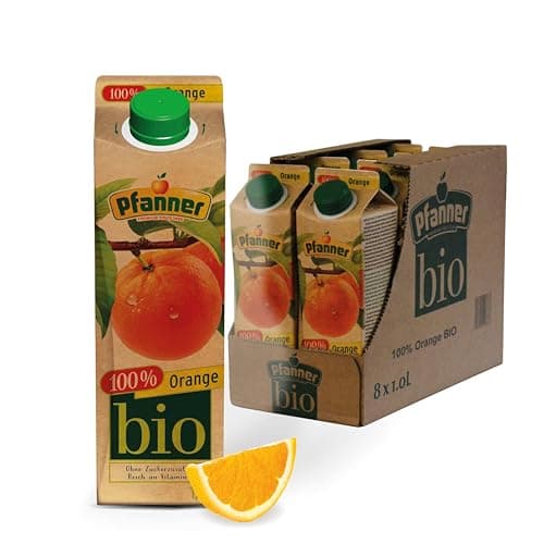 Pfanner BIO Orangensaft (8 x 1 l) – 100% Orange – reich an Vitamin C – Bio Saft ohne Zuckerzusatz - Vorratspack Bio