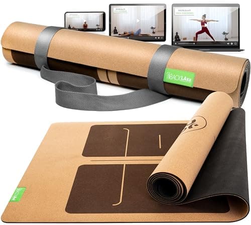 BACKLAXX ® Yogamatte Kork mit Naturkautschuk - FAZ Testsieger 10/2025 - Yoga Matte nachhaltig, schadstofffrei, Yogamatte rutschfest, Fitnessmatte mit Anti-Rutsch-Zonen inkl. Tragegurt, Turnmatte
