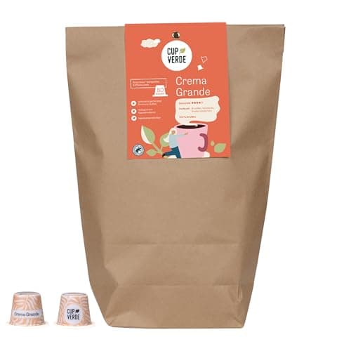 CUP VERDE – 80 Crema Grande Premium Kaffeekapseln kompatibel mit Nespresso* / kräftig aromatisch/Nachhaltig - Heim kompostierbar – Schonende Langzeitröstung (80 Stück, kräftig aromatisch) Bio Öko