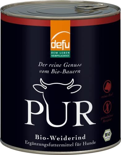 defu Hundefutter | 6 x 800 g | PUR Bio Weiderind | Premium Bio Nassfutter | Ergänzungsfuttermittel für Hunde