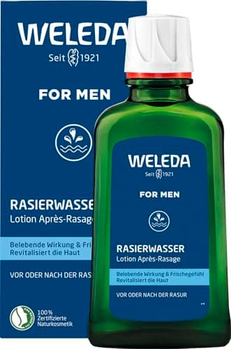 WELEDA Bio FOR MEN Rasierwasser - Naturkosmetik Pre Shave & After Shave erfrischt und belebt die Haut vor und nach der Trocken- und Nass-Rasur, pflegt & desinfiziert kleine Schnittwunden (1 x 100 ml) Bio Öko Vegan
