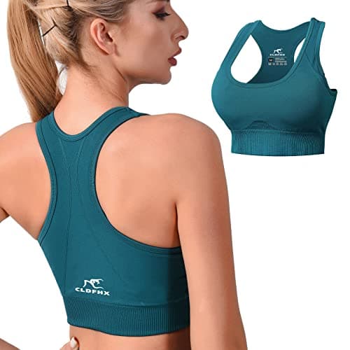 CLDFHX Damen Sport BH Starker Halt mit Polstern Ohne Bügel Comfy BH Nahtlos BH Racerback Top zum Yoga Joggen Fitness Laufen Pilates, Grün, XXL Öko