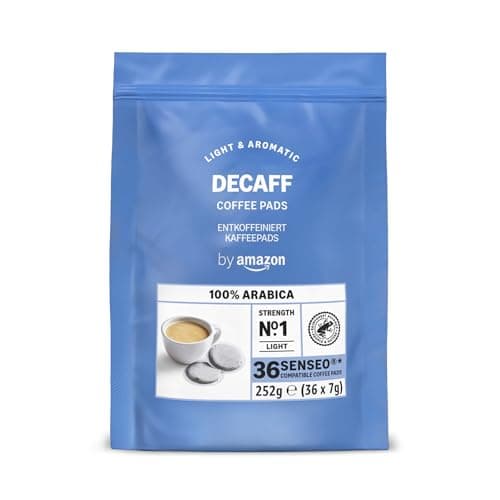 by Amazon Entkoffeinierte 100% Arabica-Kaffeepads, geeignet für Senseo-Maschinen, mittlere Röstung, 36 Stück (1 Packung mit 36 Stück) – Rainforest Alliance-zertifiziert Vegan