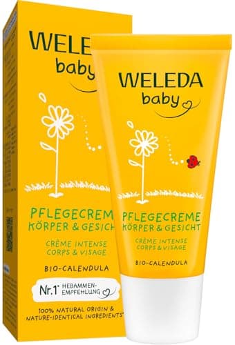 WELEDA Bio Baby Calendula Pflegecreme Körper & Gesicht 30ml - Naturkosmetik Gesichtscreme / Hautcreme mit Sesamöl & Lanolin zur Pflege trockener Haut. Babypflege Feuchtigkeitscreme für Babys & Kinder Bio