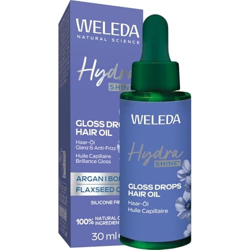 WELEDA Bio Hydra Shine Gloss Drops Haaröl mit Arganöl, Jojobaöl & Kokosöl für Glanz & Anti Frizz - Naturkosmetik Haarpflege Öl ohne Silikon für spürbar geschmeidige und glänzende Haare (vegan, 30ml) Bio Vegan